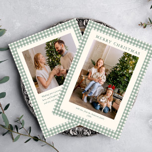 Cartão De Festividades Elegante Simples Álamo Verde Xadrez 2 Foto Natal