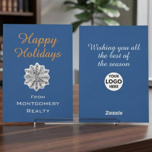 Cartão De Festividades Elegante Simples Dourado Azul Marinho Logo Sem Fot