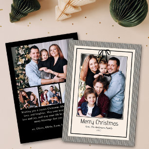 Cartão De Festividades Elegante Simples Listras Pretas Natal 5 Foto
