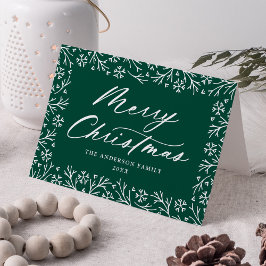Cartão De Festividades Elegante Snowflake Verde Feliz Natal Não Foto