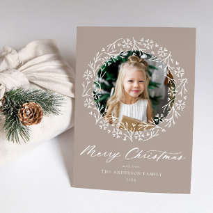 Cartão De Festividades Elegante Snowflake Wreath Taupe Foto