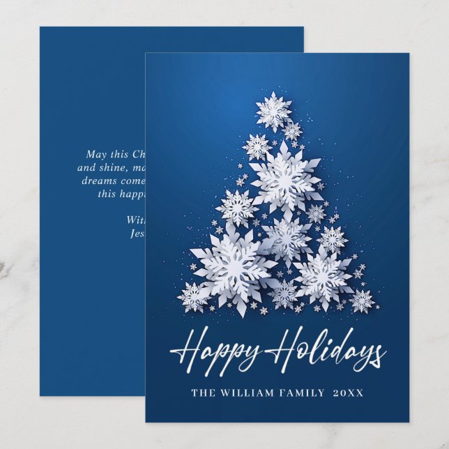 Cartão De Festividades Elegante Snowflakes Saudação de Árvore de Natal (Frente/Verso)