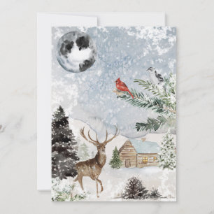 Cartão De Festividades Elegante Snowy Winter Wonderland Deer Cardinal