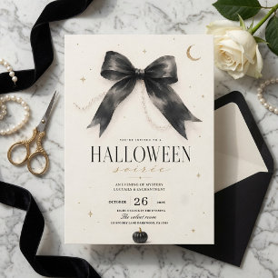 Cartão De Festividades Elegante Soirée de Halloween   Luxo Preto