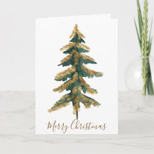Cartão De Festividades Elegante Tall Verde Dourada Foto da Árvore de Nata