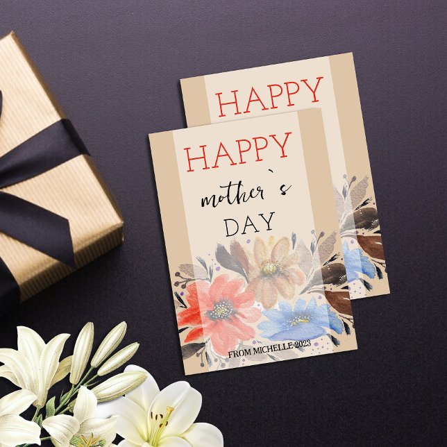 Cartão De Festividades Elegante Terracotta Pastel Watercolor Floral (Criador carregado)