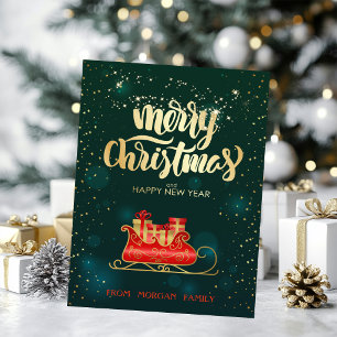 Cartão De Festividades Elegante trenó de Natal verde