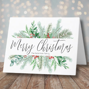 Cartão De Festividades Elegante Verde Botânico Feliz Natal