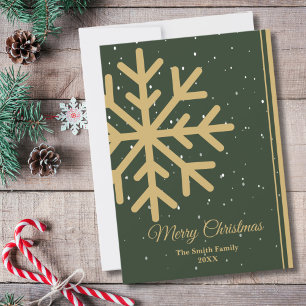Cartão De Festividades Elegante Verde Natal Feliz Floco de Neve Plano