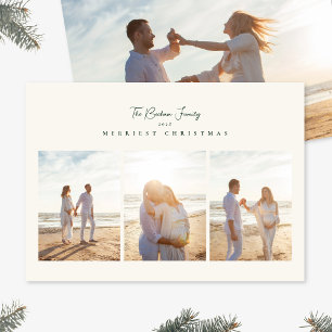 Cartão De Festividades elegante verde natal mais alegre 3 colagem de foto