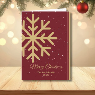 Cartão De Festividades Elegante Vermelho Natal Floco de Neve Dobrado