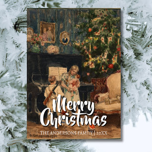 Cartão De Festividades Elegante Vintage Feliz Árvore de Natal Smirnov