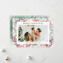 Elegante Vintage Red Berries Feliz Foto de Natal