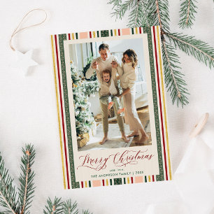 Cartão De Festividades Elegante Vintage stripes Feliz Foto de Natal