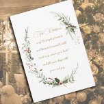 Cartão De Festividades Elegante Vintage, Vintage, Veneração Não Fotográfi<br><div class="desc">Elegante, vintage, não-fotográfica, água-colorido modelo de cartão de Natal para a pessoa que ama a estética tradicional da época de férias. Torne a sua lista de férias mais fácil este ano com um cartão clássico de Natal não fotográfico. Linda vegetação natalícia e bagas vermelhas com letra de roteiro. Nós facilitamos...</div>