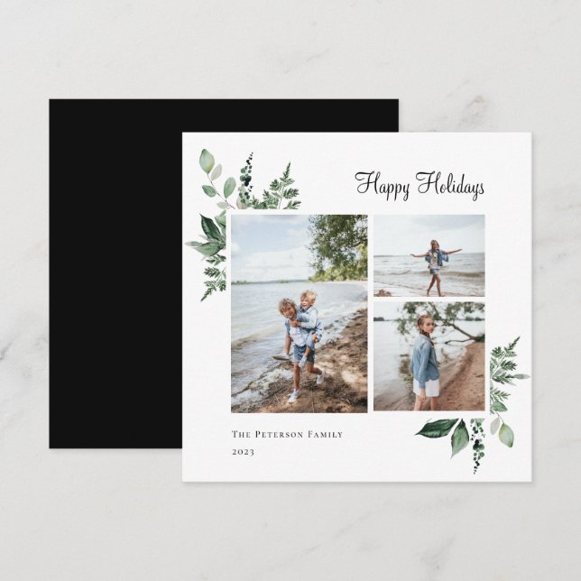 Cartão De Festividades Elegante Watercolor Greenery Botânico Foto (Frente/Verso)