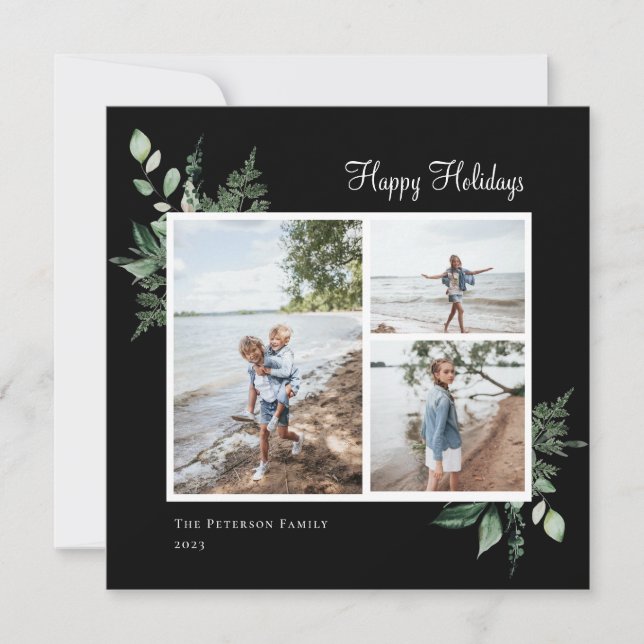 Cartão De Festividades Elegante Watercolor Greenery Botânico Foto (Frente)