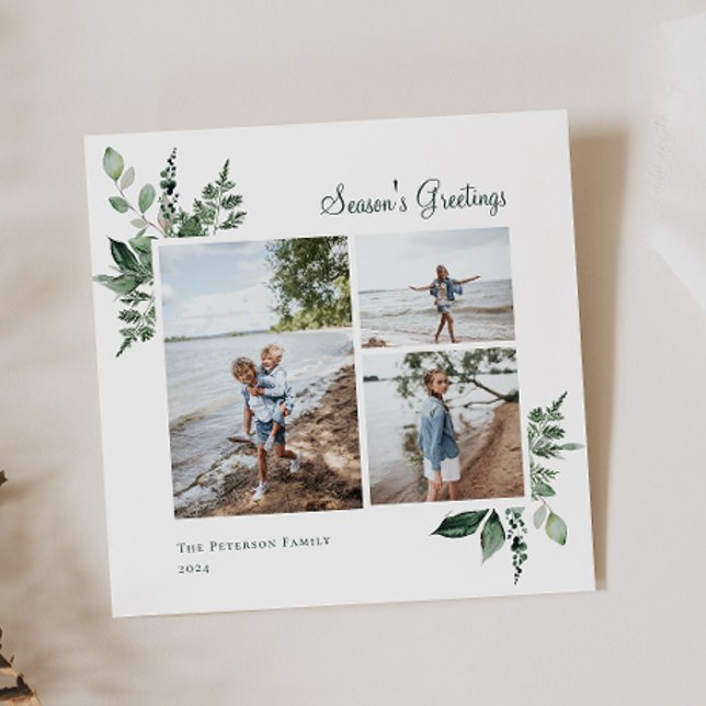 Cartão De Festividades Elegante Watercolor Greenery Botânico Foto (Criador carregado)