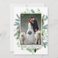 Elegante Watercolor Pine Frame Weding Photo Green