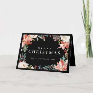 Cartão De Festividades Elegante Watercolor Red Berry Poinsettia Não Foto