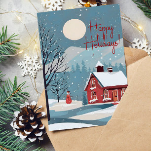 Cartão De Festividades Elegante Watercolor Snowfall Feliz Natal Feliz Nat