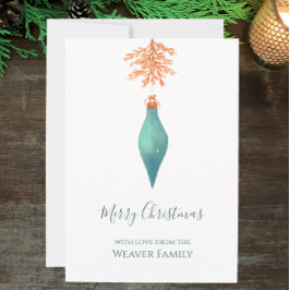 Cartão De Festividades Elegante Watercolor Turquoise Christmas Bauble