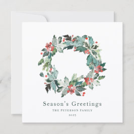 Cartão De Festividades Elegante Watercolor Winter Berry Greenery Wreath