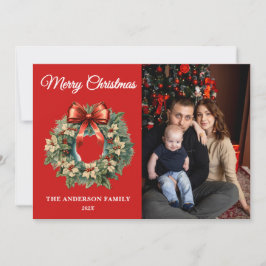 Cartão De Festividades Elegante Watercolor Wreath Photo