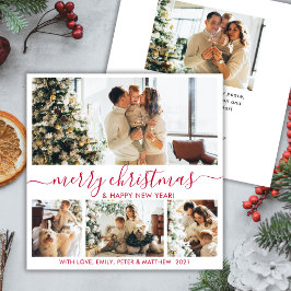 Cartão De Festividades Elegante White Red 4 Photo Collage Holida de Natal