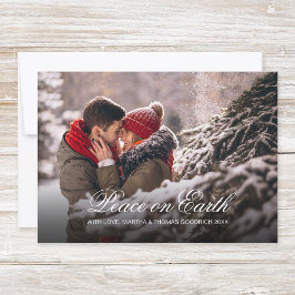 Cartão De Festividades Elegante White Script Peace On Earth Gradient Phot