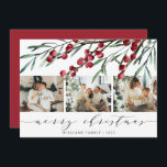 Cartão De Festividades Elegante Winter Berry Script Christmas Three Photo<br><div class="desc">Felicite seus amigos e entes queridos por um Feliz Natal nesta temporada de festas com este moderno e elegante cartão-postal com amoras aquáticas de inverno, caules de folhas botânicas, três lindas fotos de sua família e um texto que você pode personalizar. Foto de Elina Fairytale em Pexels. Por favor, substitua-o...</div>