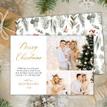 Cartão De Festividades Elegante Winter Botanical 3 Multi Photo Christmas<br><div class="desc">Elegante Winter Botanical Modern Calliographic 3 Photo Collage Cards de Natal. Esta placa de natal multicamada, simples e festiva, apresenta uma colagem de fotos bonito em três (3), um texto de saudação de "Feliz Natal" que é escrito em um belo tipo de letra de coroa branca e cortada com letras...</div>