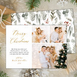 Cartão De Festividades Elegante Winter Botanical 3 Multi Photo Christmas<br><div class="desc">Cartões de Natal de Colagem de Fotografias de Inverno Botânica 3, Elegante Calliografia Moderna. Este simples e festivo cartão de natal multifoto minimalista apresenta três (3) imagens bonito de colagem, um texto de saudação "Feliz Natal" que é escrito em um belo tipo de letra cursivo, escrito à mão, em ouro...</div>