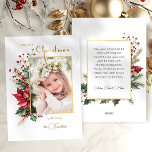 Cartão De Festividades Elegante Winter Floral Dourado Felry Christmas 1 P<br><div class="desc">Sua querida foto de Natal fará uma declaração memorável com este clássico design floral de Natal. Apresenta um modelo fotográfico com retrato de solteiro com uma borda falsa de ouro cercada por botânicos vibrantes e festivos vermelhos, verdes e dourados de inverno e ouro personalizado saudações de caligrafia de Natal Merry....</div>