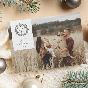 Cartão De Festividades Elegante Winter Garland Wreath Monograma Crest Fot