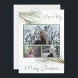 Cartão De Festividades Elegante Winter Greenery Felry Christmas Tree Phot<br><div class="desc">Elegante Winter Greenery, Pine e Cartão de Feriado de Árvore de Natal Dourado. Cartão com fotos com 3 fotos, verde de inverno, pinheiro e árvore de Natal Dourada, e roteiro "Tenha um Feliz Natal". Mensagem de desejos e árvore de Natal na parte de trás do cartão. Personalize este cartão com...</div>