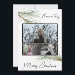 Cartão De Festividades Elegante Winter Greenery Felry Christmas Tree Phot<br><div class="desc">Elegante Winter Greenery, Pine e Cartão de Feriado de Árvore de Natal Dourado. Cartão com fotos com 3 fotos, verde de inverno, pinheiro e árvore de Natal Dourada, e roteiro "Tenha um Feliz Natal". Mensagem de desejos e árvore de Natal na parte de trás do cartão. Personalize este cartão com...</div>