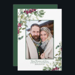 Cartão De Festividades Elegante Winter Greenery Foto de Natal<br><div class="desc">Elegante Cartão com fotos de Natal Greenery Greenery com elegantes e modernos eucaliptos e ramos de arando de inverno em torno de sua foto. Fácil de personalizar o texto para fazer disso um design verdadeiramente personalizado. Entre em contato conosco em cedarandstring@gmail.com se precisar de assistência com o design ou produtos...</div>