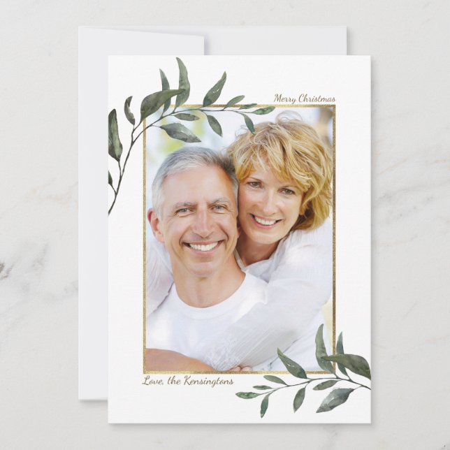 Cartão De Festividades Elegante Winter Greenery Foto de Natal (Frente)