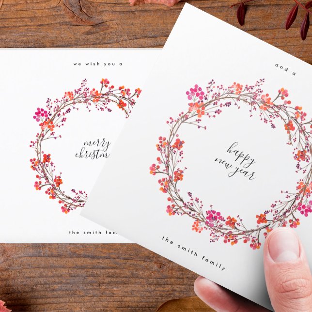 Cartão De Festividades Elegante Wreath Feliz Natal e Feliz ano novo (Criador carregado)