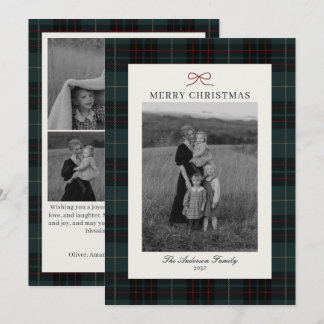 Cartão De Festividades Elegante Xadrez Escocês Clássico Natal Quatro Foto