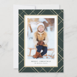 Cartão De Festividades Elegante xadrez simples uma foto verde Natal
