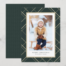 Cartão De Festividades Elegante xadrez simples uma foto verde Natal