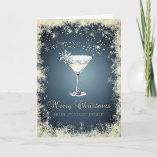 Cartão De Festividades Elegantes flocos de neve de cocktail de aquarela d