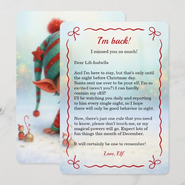 Cartão De Festividades Elf Arrival Letter | Special Delivery North pole (Frente/Verso)