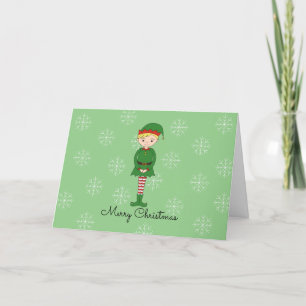 Cartão De Festividades Elf Boy Flocos de Neve de Natal Leve Verde