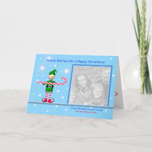 Cartão De Festividades Elf (foto-quadro) de Cane Azul de Natal
