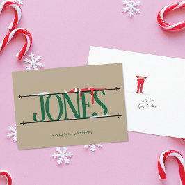 Cartão De Festividades Elf Shenanigans - Símbolo de nome Green & Tan Chri