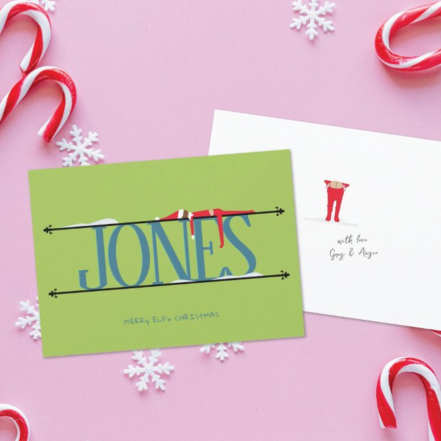 Cartão De Festividades Elf Shenanigans - Sinal de Chá e Natal Verde (Criador carregado)