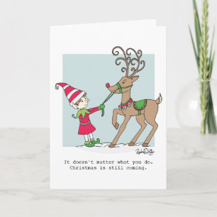 Cartão De Festividades Elf & Stubborn Reindeer Greeting Card